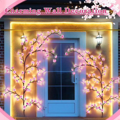 Glooglitter 2 Sets 3.94 48 Cherry LED Tree Branch Lights for Wall FT LED Cherry Blossom Willow Vine Twig Flower String