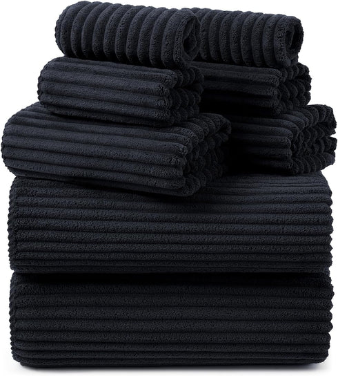 REDKISS Black Bath Towels Set 8 Piece - Microfiber Bathroom Towels of