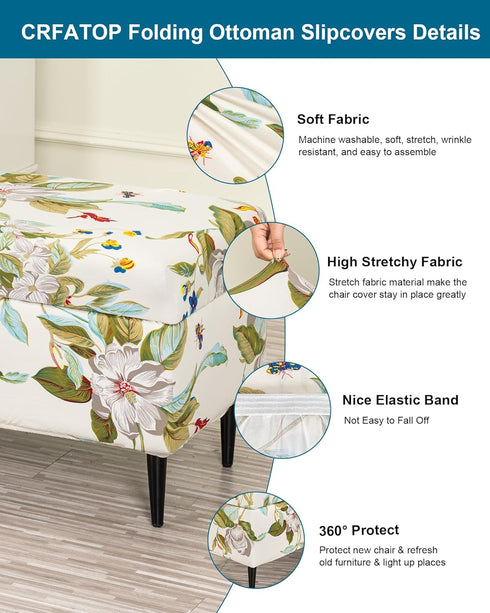 Bands,M,02 CRFATOP Printed Rectangle Ottoman Stool Cover Stretch Folding Storage Footstool Bench Slipcovers Upholstered