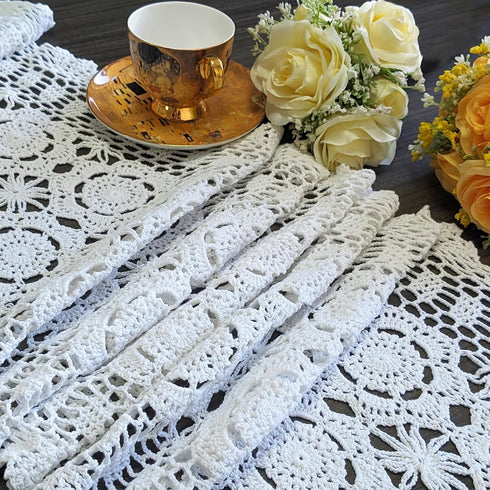 15.7"x47" USTIDE Handmade Crochet Table Runner White Rectangular Cotton Lace Table Runners Table Doily for Dresser