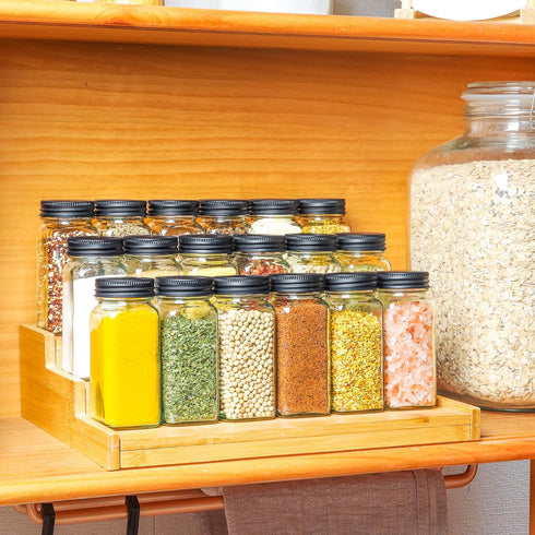 ComSaf 6Pcs 4oz Glass Spice Jars with Metal Lids, 21 Labels, Empty Containers, Square Spice Bottles for Kitchen.