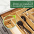 Utensil Drawer Organizer - 3" Deep 100% Bamboo Expandable Adjustable Kitchen Silverware Storage Tray with Magnetic Lock