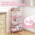 4-Tier TOOLF Slim Rolling Cart, Metal Storage Cart with Wooden Tabletop and Mesh Baskets for Narrow Space on Kitchen
