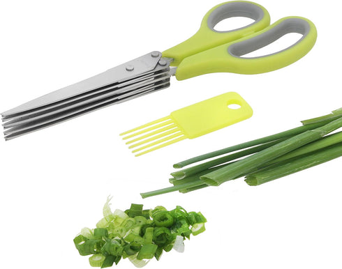Herb Scissors 5-Blade Professional Stainless Steel - Multipurpose Kitchen Shear with Cleaning Comb