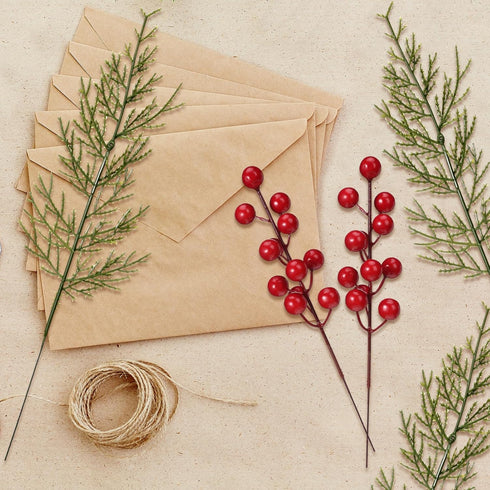 40 Norme Pcs Christmas Floral Picks Christmas Greenery for DIY Gift Wrapping Plants Red Berry Pine Branches Artificial