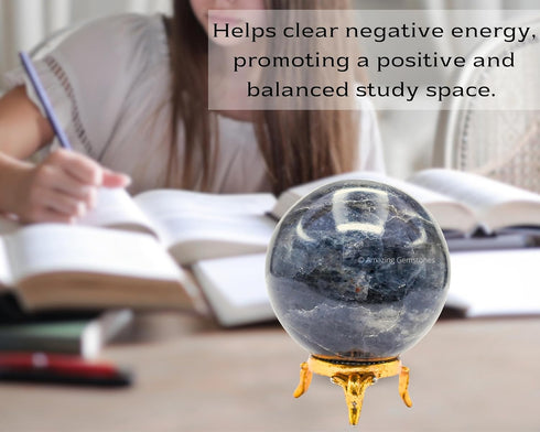 Iolite Crystal Ball with Stand - 2.5" Large Crystal Sphere for Meditation and Decorative Use