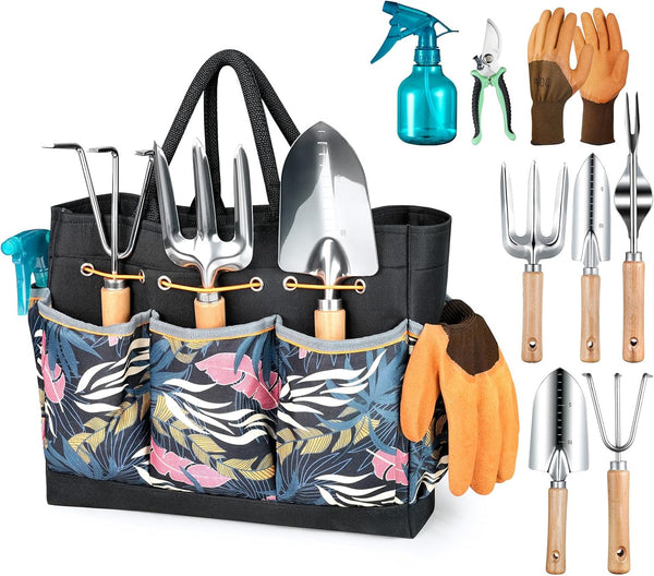 Grenebo Gardening Tools 9-Piece Heavy Duty Garden Hand Tools with Fashion and