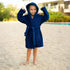 9-12 BAGNO MILANO Kids Organic Turkish Cotton Hooded Beach Cover-Up Towel, GOTS Certified, for Boys and Girls (Navy