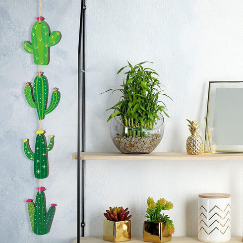 24 Pcs Cactus Cutouts Wooden Ornaments | Summer Themed Party Banner DIY Green Decoration for Mexican Birthday Baby
