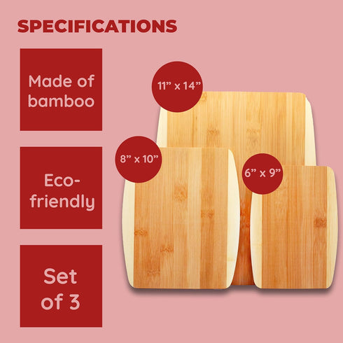 Bamboo Cutting Board Set, Eco-Friendly Wood Chopping Boards for Meal Prep and Serving in Assorted Sizes