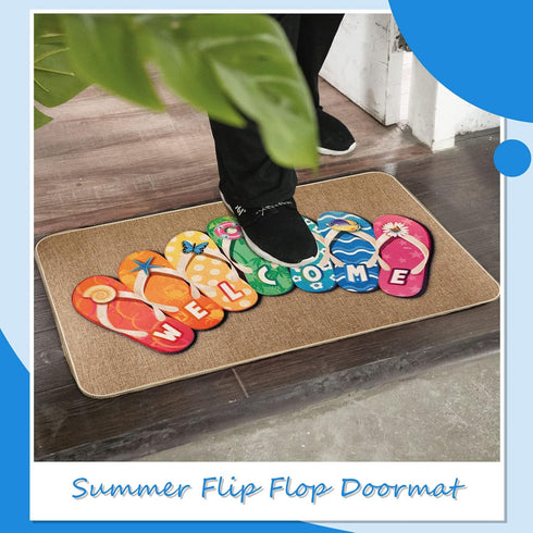Summer Flip Flop Door Mat, Non-Slip Rubber Welcome Doormat for Indoor Outdoor Floor, 27.5 x 16.5 Inch