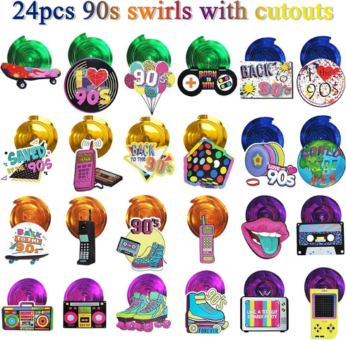 30 pcs 90s Party Decorations Hanging Swirls for Back to 1990's Theme Birthday Party Decor Supplies