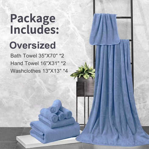 8 Set,2 35x70 Inches 2 4 Pcs Blue Bath Towel Pcs Oversized Towels Pcs Hand Towel Pcs Washcloth Bathroom Towel Quick Qry