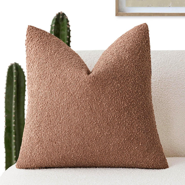 Foindtower Decorative Textured Boucle Throw Pillow Covers Accent Solid Pillow Cases Neutral