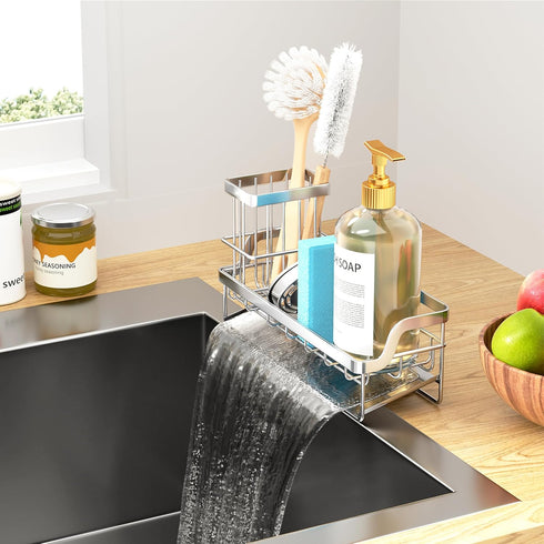 Countertop Consumest Sponge Holder for Kitchen Sink - Sink Caddy with Stainless Steel Self Drain Tray, Sink Organizer