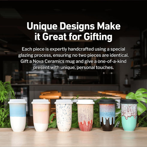 16oz NOVA CERAMICS Travel Mug On the Go Coffee Tumbler Microwave & Dishwasher Safe Green Tumbler - Gifts For Women Men