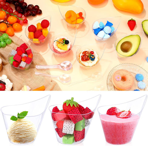 150 Pack 7 oz Clear Plastic Dessert Cups with Tasting Spoons, Appetizer Cups Yogurt Parfait Bowls with Spoons for Party