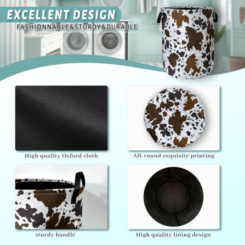 SELIONLIKN 18.9" x16.5" Cows Skin Brown Print Laundry Basket Foldable With Handles Tote Bag Oxford Cloth Animal Funny