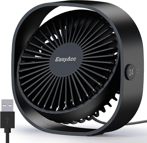 EasyAcc USB Desk Fan: 3 Speeds USB Powered Fan, 360° Rotatable Personal Table Fan for Home, Bedroom, Office (No Battery)