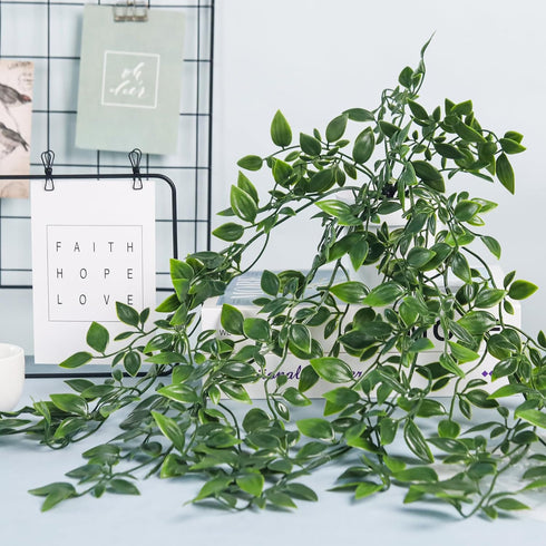 2Pcs Der Rose Fake Plants Artificial Potted Faux Hanging Ivy Vines Plants Indoor for Home Bathroom Shelf Wall Bookshelf