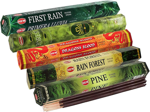 Hem Incense Sticks Variety Pack #12 with 5 Forest Themed Fragrances and Incense Stick Holder Bundle