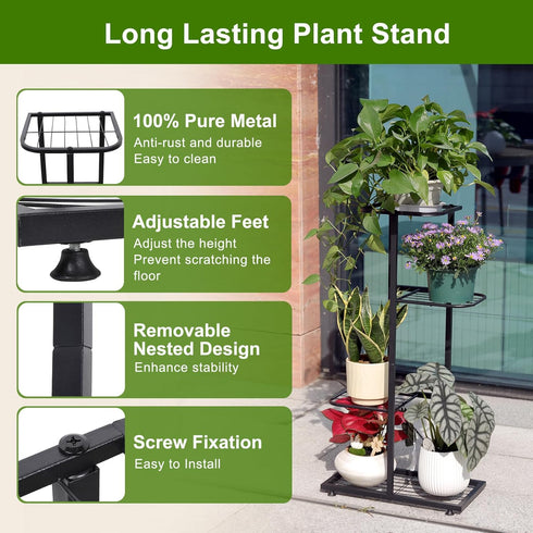 Phyluckny 4 Tier-5 Plant Stand Indoor Outdoor, Corner Metal Plant Stands, Heavy Duty Tall Planter Shelf for Multiple