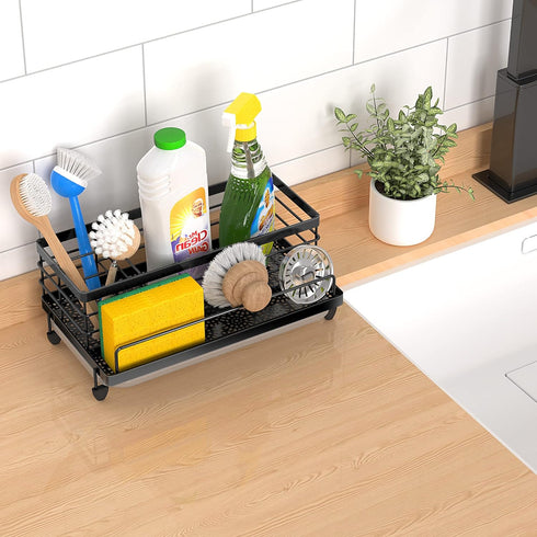 Cisily Sponge Holder: Caddy Organizer with Drip Tray, Rustproof and Non-slip Kitchen Essentials for New Home