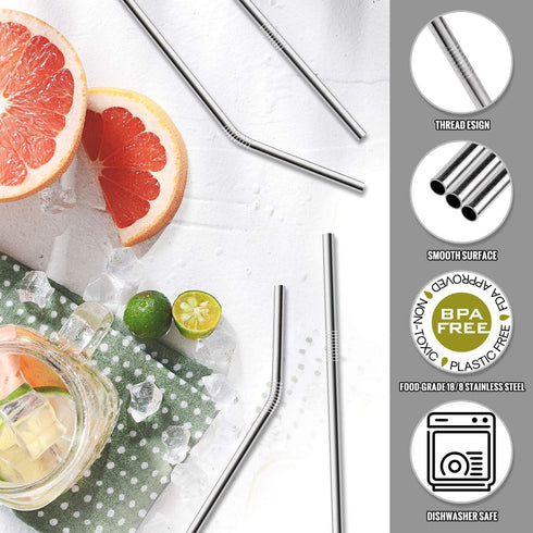 Hiware 12-Pack Reusable Stainless Steel Metal Straws - Long Drinking Straws with Case for 30 oz and 20 oz Tumblers