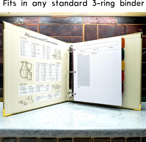 Recipe Card Set, 3-Hole Punched (Set of 30), 8.5 x 11 inch, 200 GSM Insert Card for Saving Recipes