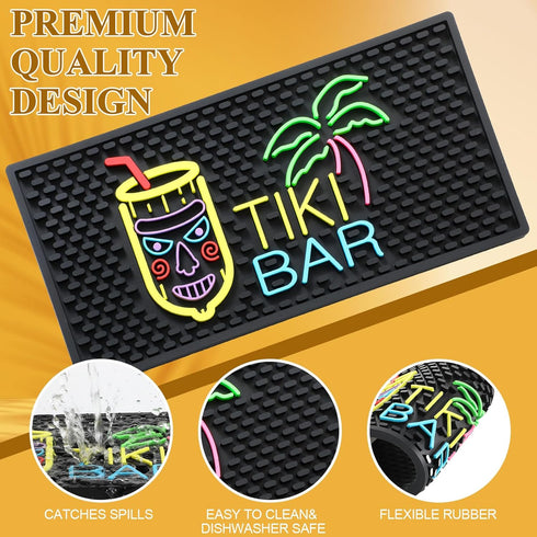 Tiki Bar Mat 6 x 12 Inches, Thick Rubber Non Slip Bar Mat with Fluorescent Pattern for Countertop Entertaining