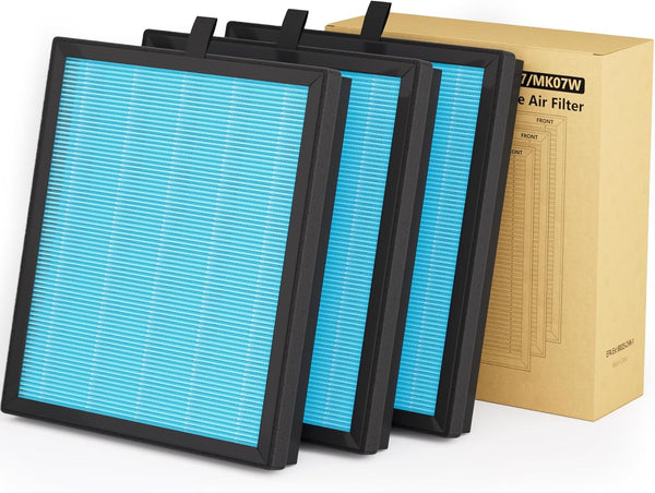 MK07 Air Purifier Filter Replacement, 4-in-1 Air Filter for Dust, Pollen, Pet Dander & Smoke, 3 Pack, Blue