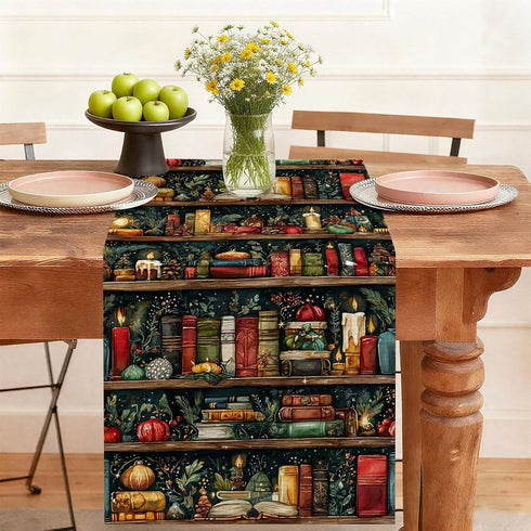 Bookshelf Table Runner,Dining Decor for Kitchen Coffee Table Family Dinners Holiday Parties