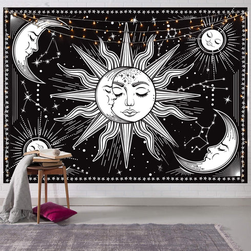 Black and White Wall Tapestry - Aesthetic Moon Tapestry for Bedroom, Living Room, Dorm Decor (59.1x59.1 Inches)