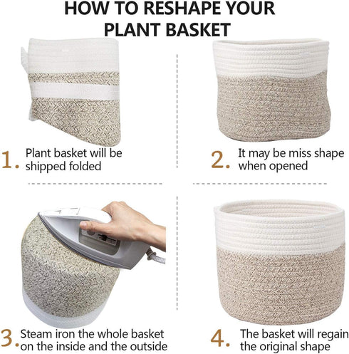 Woven Cotton Rope Plant Basket for 8" Flower Pot - Small Storage Organizer (H7.5 x W8.5)