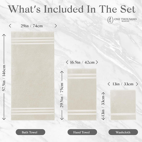 Set 600 6-Piece Set 3 2 2 2 Set Premium Staple Cotton Bathroom Towel - Beige GSM Luxury Bath Towel Stripe - Bath