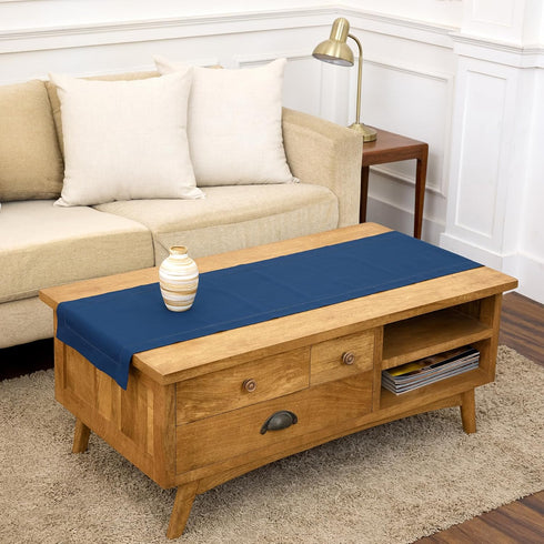 Solino Home Cotton Linen Table Runner 60 Inches - Lapis Blue Hemstitch