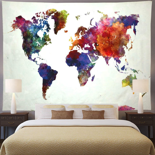 Ameyahud Watercolor World Map Tapestry, Educational Geography Wall Hanging Decor for Home Classroom