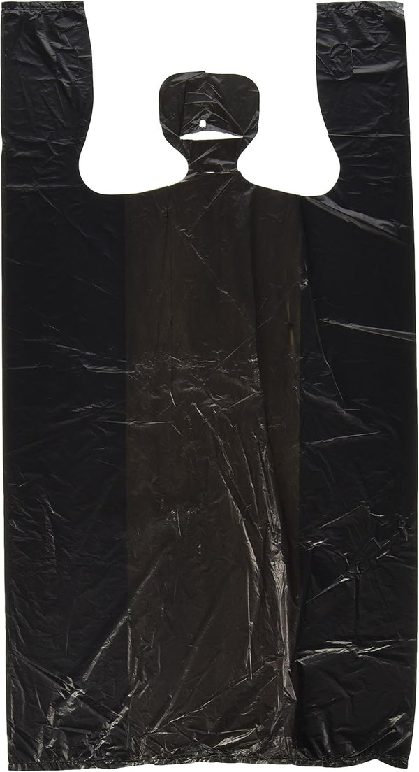 100ct Black Plastic T-Shirt Shopping Bags, 6x4x15-13mic