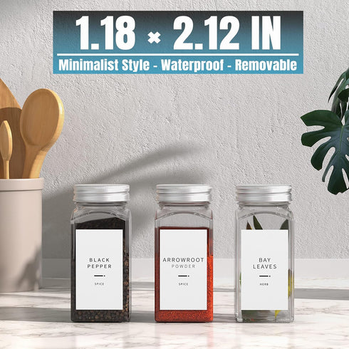 400 Minimalist Spice Labels, Preprinted Stickers Booklet, Black Text on White Waterproof Matte Backing
