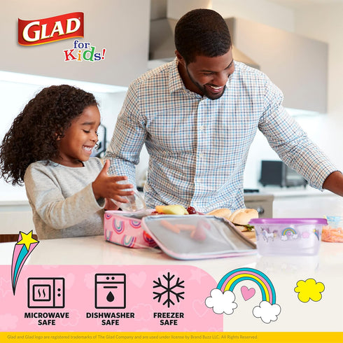 Glad for Kids GladWare Snack Containers, Unicorn Design, BPA-Free Plastic, 24oz, 4 Count, Pink
