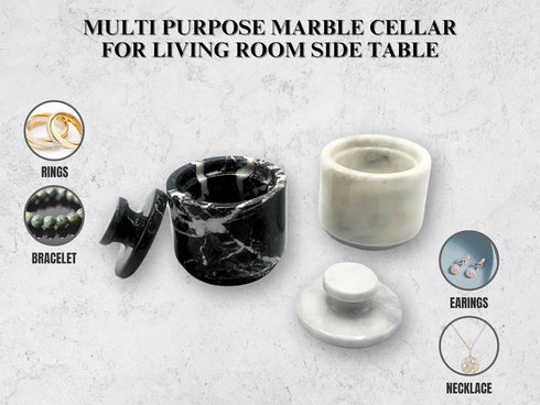2 Pack 3.5 oz Counter Premium Marble Salt Cellar with Lid | Kitchen Storage Container | Elegant Cooking Salt Box |