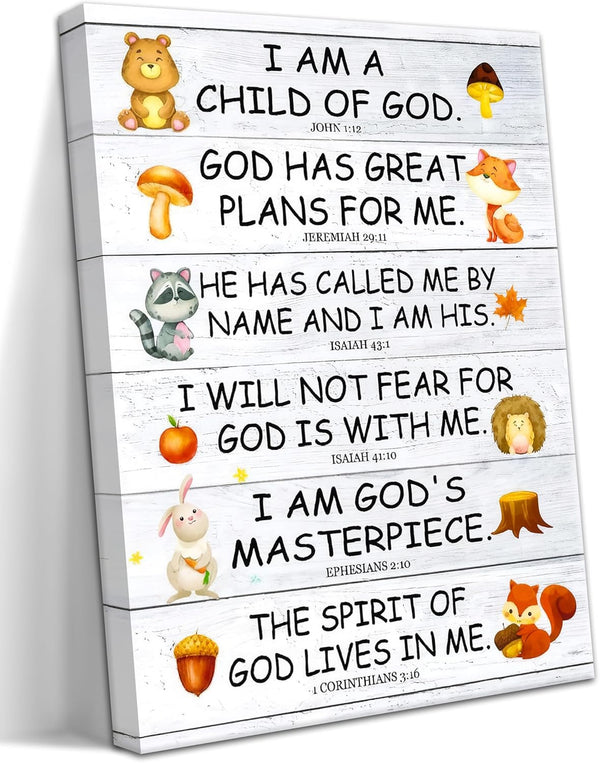Scripture Canvas Wall Art for Kids Room Christian I Am a Child