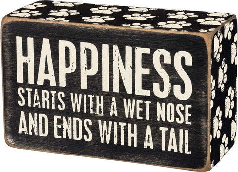 Primitives by Kathy 31145 Paw Print-Trimmed Box Sign, 4 x 2.5-Inches, Happiness Starts with A Wet Nose