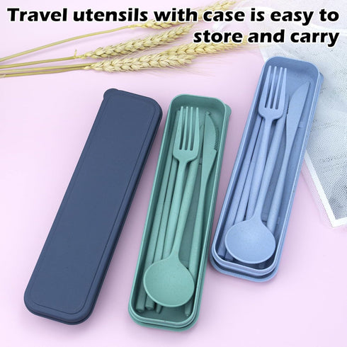 Reusable Utensils Set with Case, 4 Sets Portable Chopsticks, Knife, Fork, Spoon for Lunch Box, Travel Daily Use