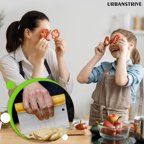 Urbanstrive Bench Scraper for Baking, Stainless Steel Dough Cutter and Multi-Purpose Kitchen Tool, Yellow
