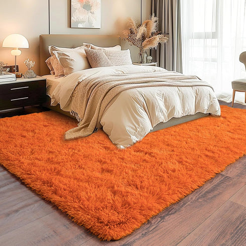 Super Fluffy Rug for Bedroom, 4x6 Feet Modern Shag Orange Area Rugs, Soft Plush Carpet for Kids and Teens