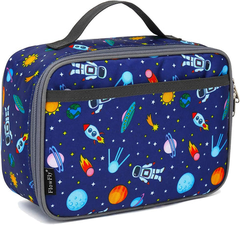 FlowFly Kids Insulated Lunch Box Mini Cooler Bag, Back to School Thermal Meal Tote Kit for Girls, Boys (Astronaut)