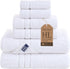 Hawmam Linen White 6 Piece Bath Towels Set for Bathroom Original Turkish
