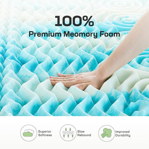 Marsail Queen Mattress Topper – 2-Inch Memory Foam with 5-Zone Support, Cooling Gel Pad for Sofa, RV