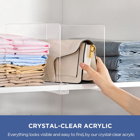 3 Pack Closet HBlife Clear Shelf Dividers, Vertical Purse Organizer for Perfect for Sweater, Shirts, Handbags